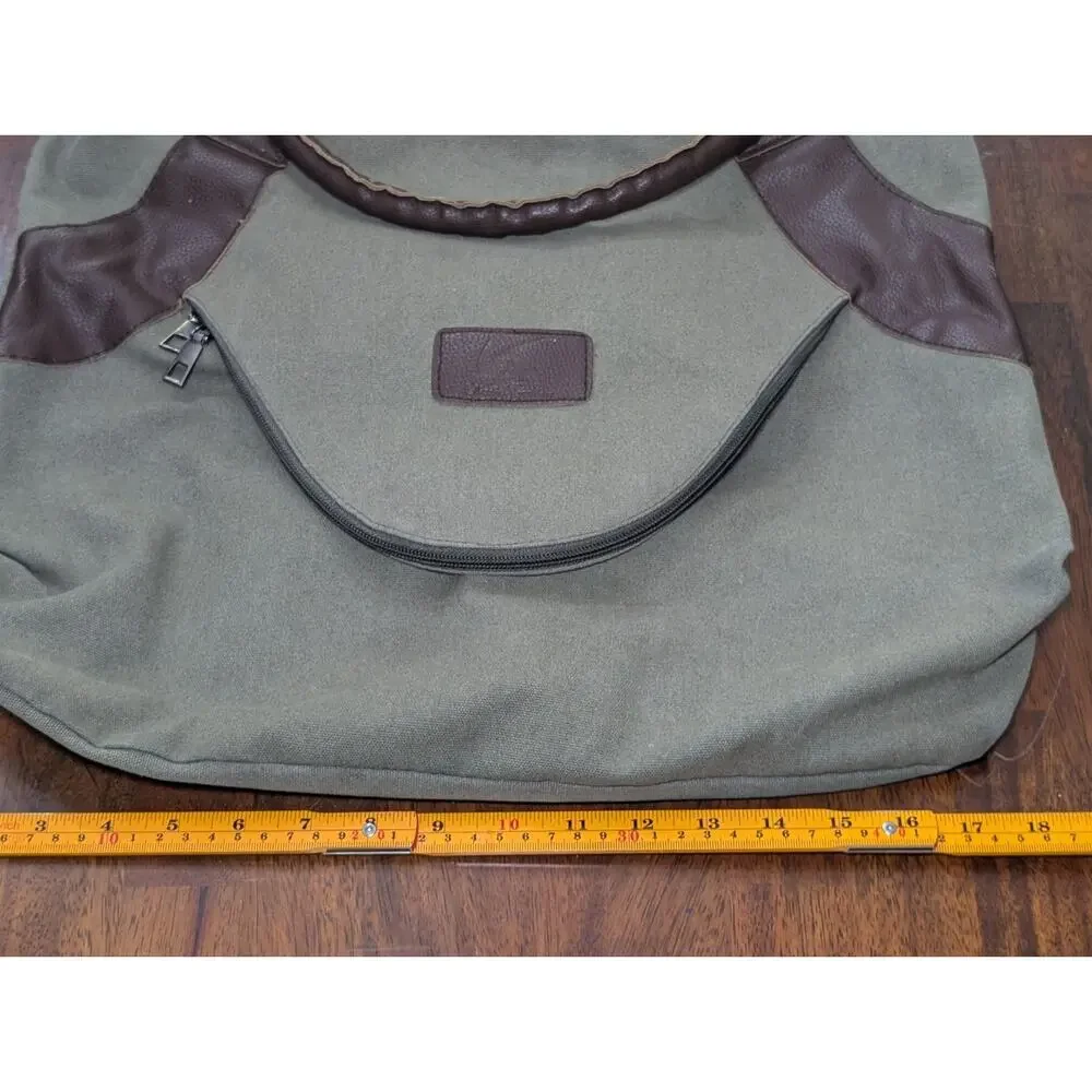 Crosse Jackson Canvas Leather Duffel Bag Green Brown Vintage Style Travel Bag